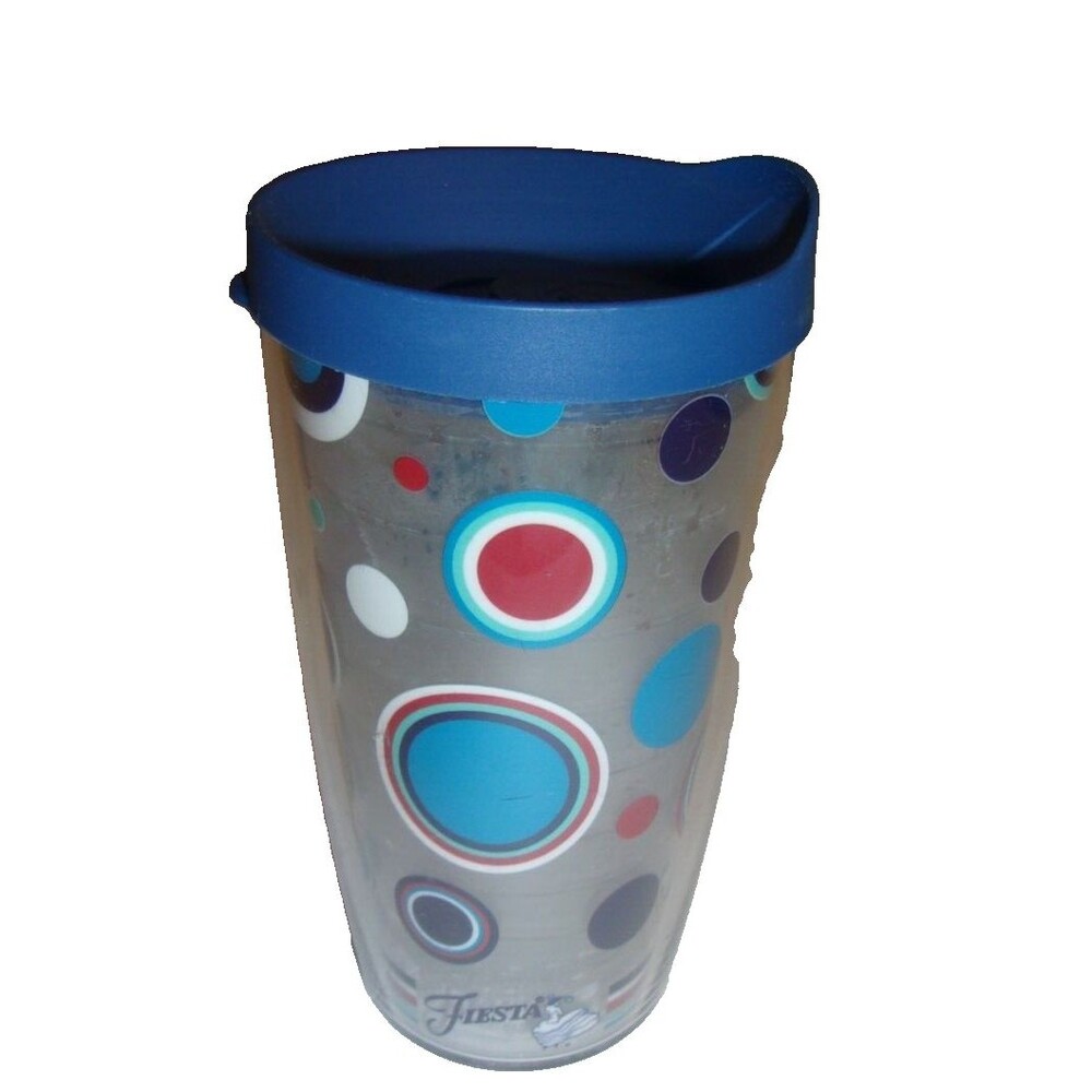Fiesta Ware Tervis Tumbler Double Walled Blue Lid 16 oz. Made in USA